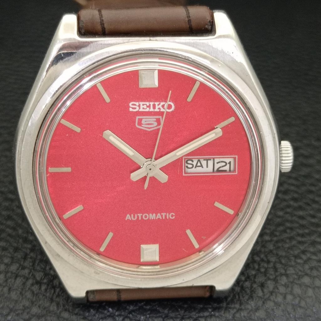 VINTAGE SEIKO 5 AUTOMATIC 6309A JAPAN MENS RED COLOR DIAL WATCH A500826-5 R154-a500826