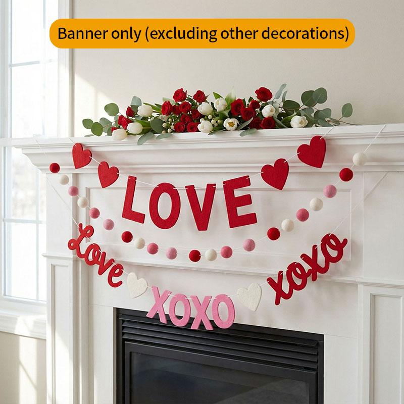 Neue Rot-Rosa Herz Filzblumen-Girlande Banner Für Valentinstag Hochzeit Verlobung Party Dekoration Und Heimdekoration