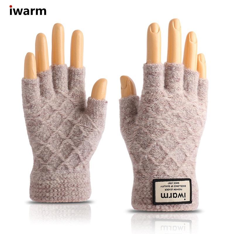 iwarm loves warmth, winter half-finger cashmere gloves, cold-proof and warm jacquard for men and women, piled thickened knitted gloves