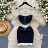 Robe mini tricotée pour femme, sans manches, motif de tempérament, bloc de couleurs, fermeture éclair, slim, élastique, été