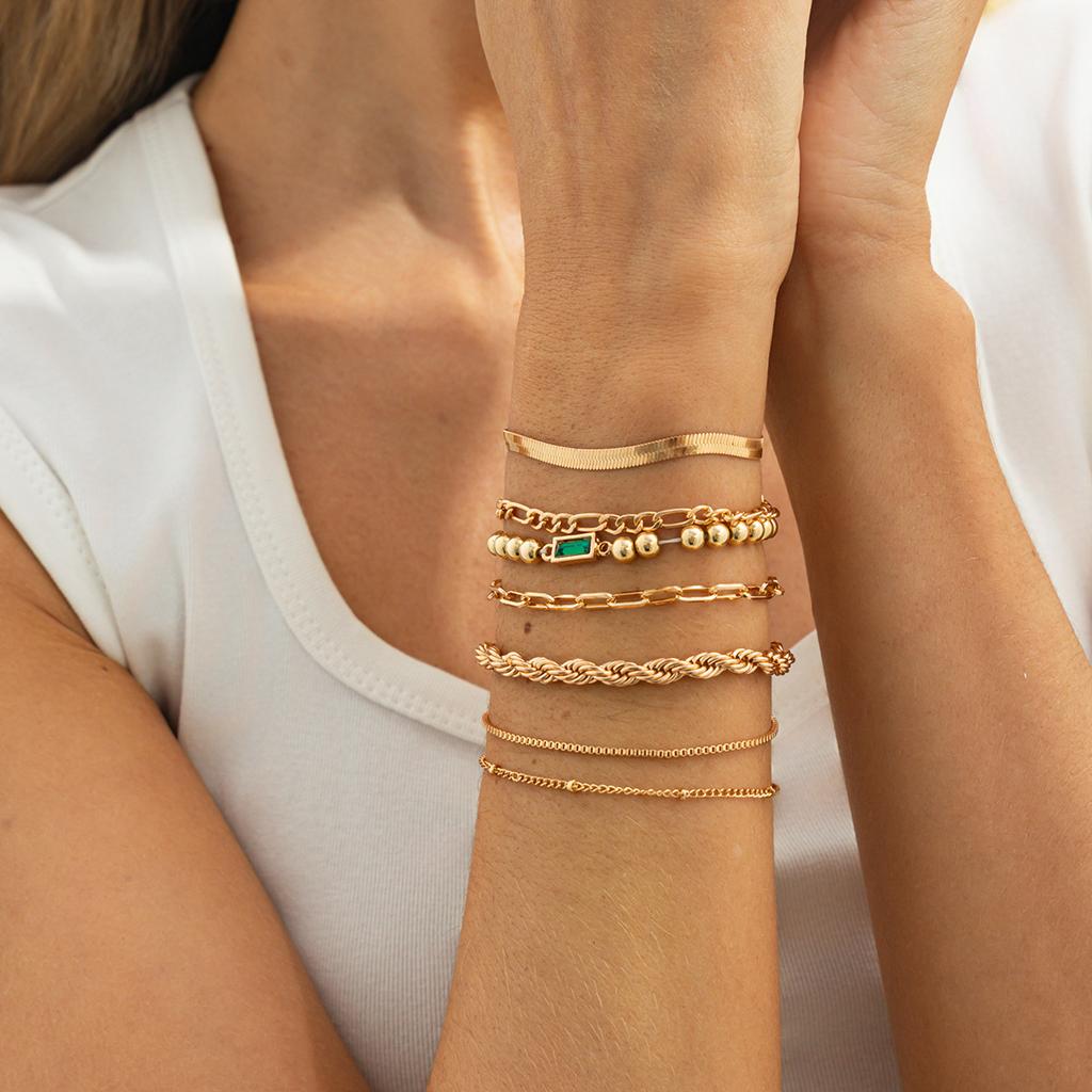 Fashionable and Elegant Rhinestone Metal Bracelet Set, Suitable for Women's Charm Retro Minimalist Twisted Chain Bracelet Jewelry