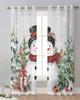 Christmas Tree Snowflakes Robin Snowman Gray Sheer Curtains Living Room Decoration Window Curtains Kitchen Tulle Voile Curtains
