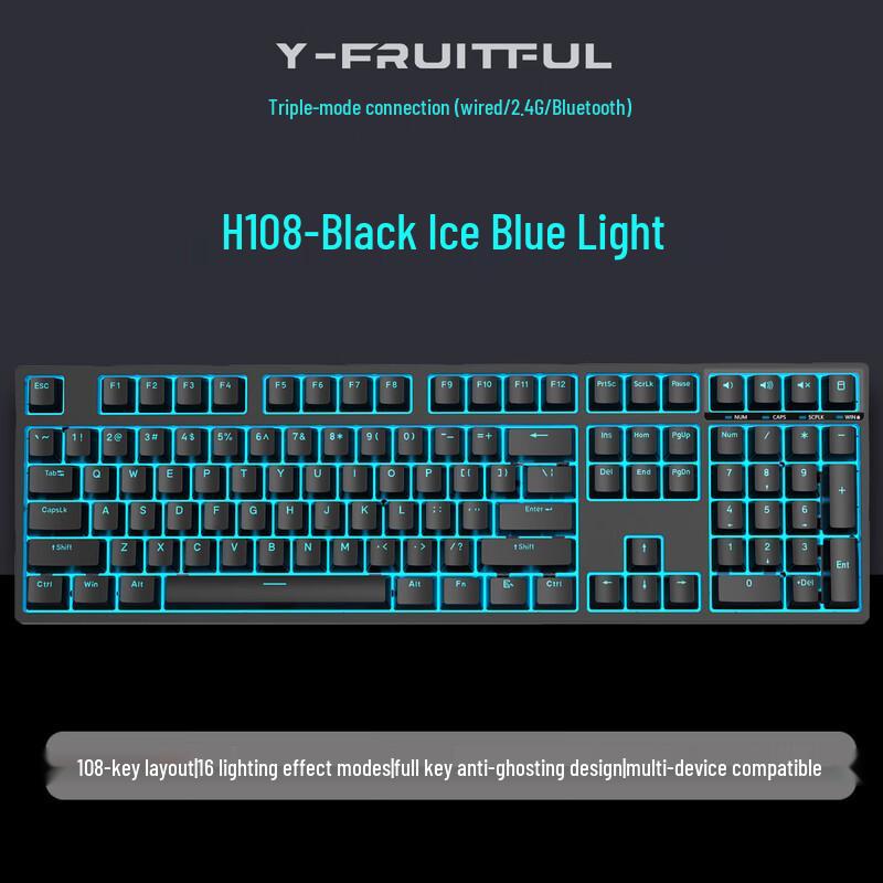 Y-FRUITFUL H108 Mechanická herní klávesnice 108 kláves s možností výměny kláves