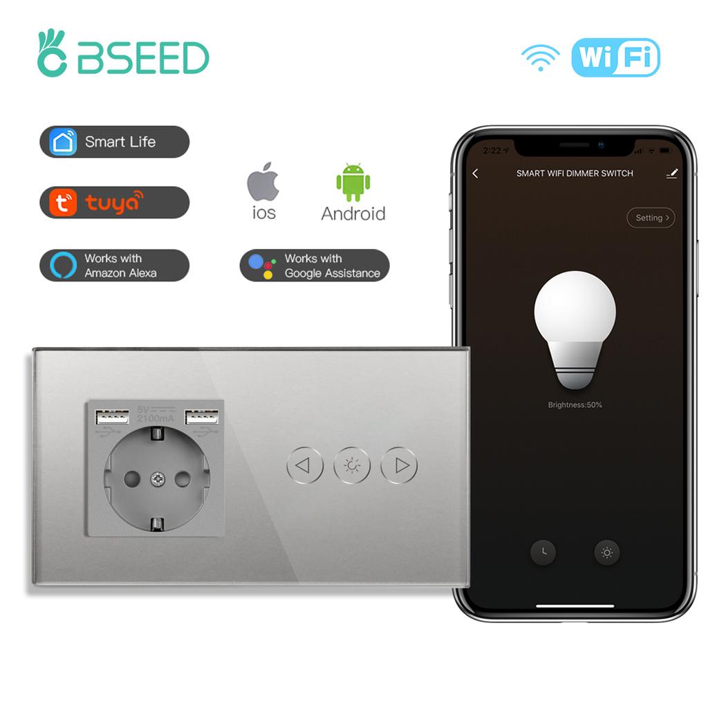 BSEED Wifi Dimmer Switch 1Gang1Way Smart Touch Switches LED Lamps Plus Normal EU Socket With USB Type-c Tuya Smart Life App