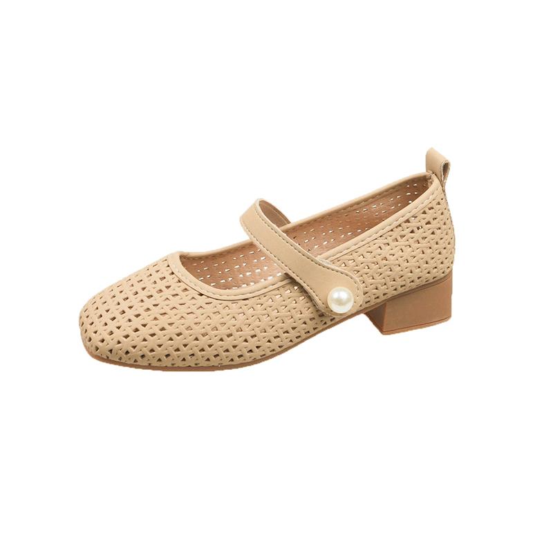 Fashion Aphixta 3.5cm Square Heels Women Mary Janes Shoes Hook Loop Pearls Weave Design Dress Shoes Breathable Med Heel Woman Shoes