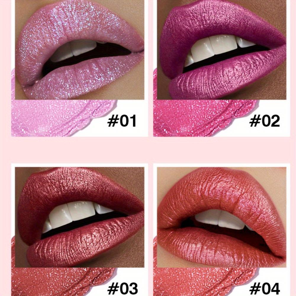 Lila Roter Lippenstift Glitzer Metallischer Lippenstift Hohe Pigmentierung Perlmutt Diamant Matt Lippenstift Nicht an Tasse haftend Langanhaltender Lippenlack Lipgloss