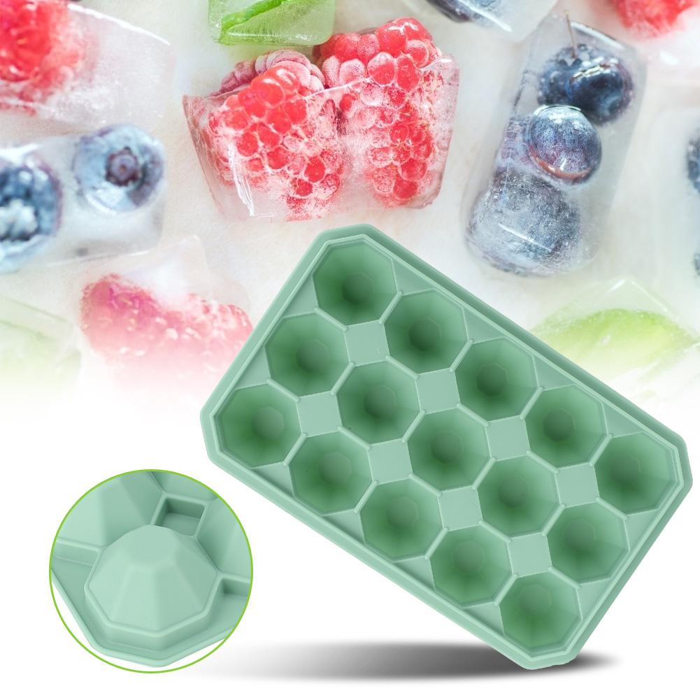 

15Grids DIY Silicone Ice Tray Freeze Pudding Mold Chocolate Mould Baking with Lid Green