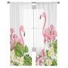 Transparente Vorhänge mit Flamingo-Vogel und Plumeria-Blumen, für Schlafzimmer, Voile-Vorhang, Wohnzimmer, Fenster, transparente Vorhänge für Küche, Tüll-Vorhänge