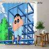 Crayon Shin-Chan & Friends & Shiro & Strange Creature On Green Grass Scene 2D Print Waterproof Shower Curtain, Bright Green Bath