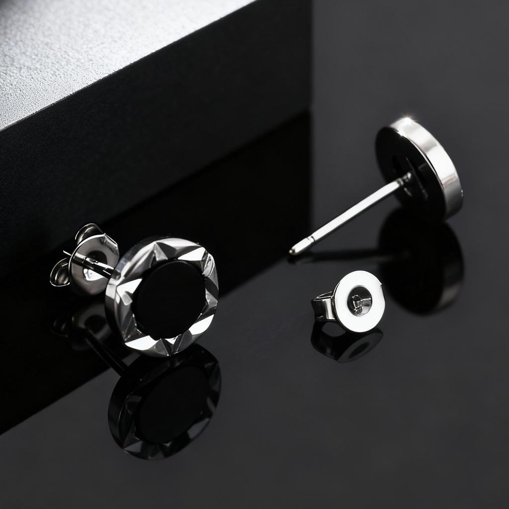 Stylish Geometric Round Stud Earrings for Men Boys, Black Agate Tiger Eye Natural Stone Earrings, Fashion Daily Jewelry Gift