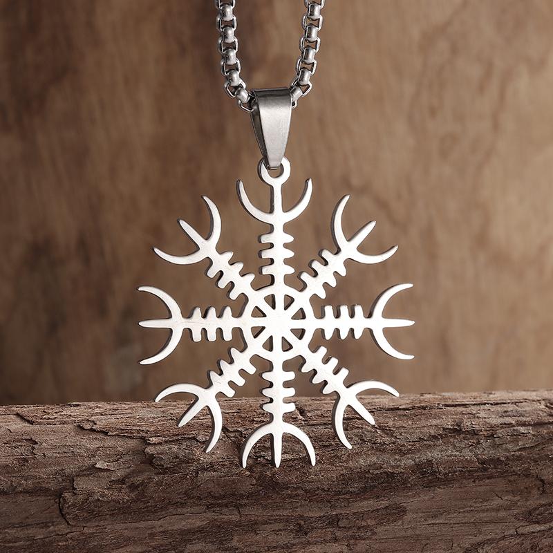 Exquisite Stainless Steel Rune Compass Pendant Necklace Men\'s Nordic Amulet Jewelry Gift