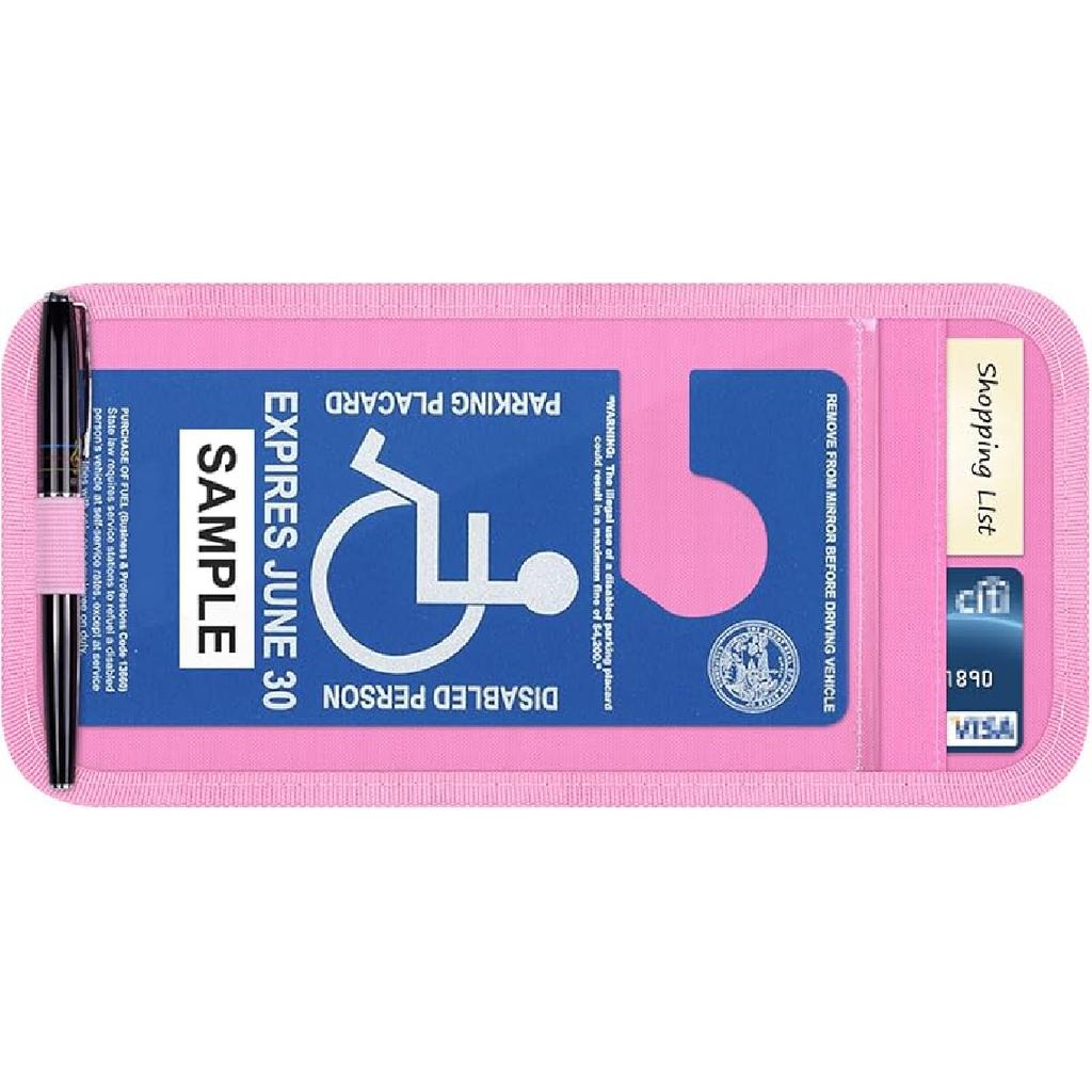 Handicap Placard Holder For Auto, Wisdompro Disabled Parking Permit Sign Protector For Car Sun Visor With Note Paper Slot, Pen Holder And Elastic