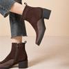 Women's Short Boots Genuine Leather Chunky Heel High Heel Boots Female Large Size Pointed Toe Women Ankle Boots
