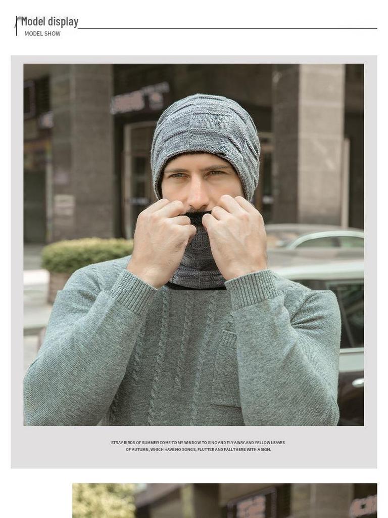 Herren Europäisches und Amerikanisches Winter Mütze & Schal Set: Dick gestrickt mit Samtfutter