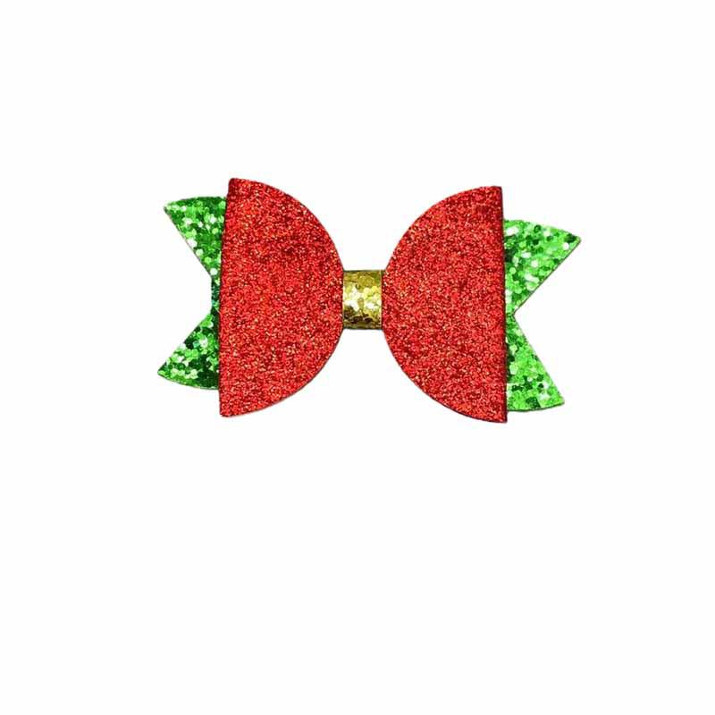European and American Style Double-Layer Glitter Christmas Bow Hair Clip in Red and Green
