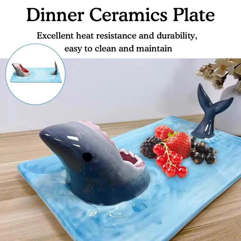 Japanese Internet Celebrity Seaside Shark Ceramic Plate Dumpling Plate Meal Kitchen Decoration Sushi Plate Beautiful Tableware