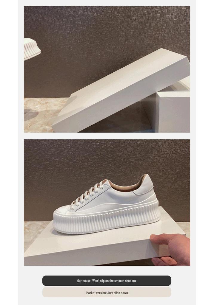 Women's Genuine Leather Thick-Soled White Shoes, Spring 2026 New Arrival, Versatile Platform Sneakers That Slim the Feet.