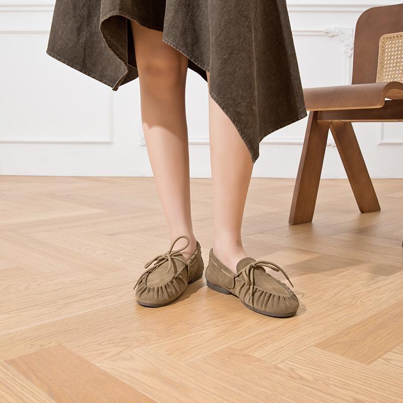 Women Loafers British Style Genuine Leather Beanie Shoes Women Flat Non-slip Vintage Slip-on Moccasins for Women