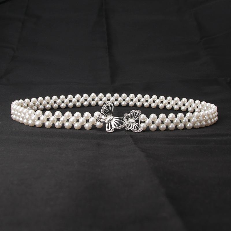 Damen Perlen Taillenkette, Koreanische Version Wasserdiamant Perlenverzierter Gürtel, Modisches und Süßes Kleid, Elastischer Gürtel für Damen