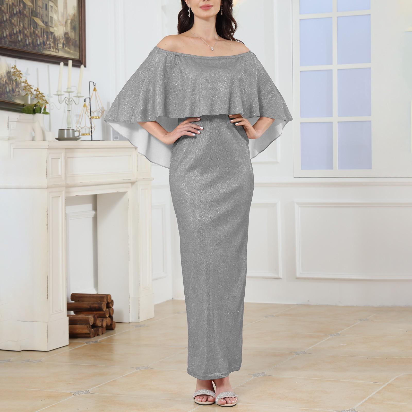 

Женское модное сексуальное однотонное вечернее платье с открытыми плечами, облегающее платье с пайетками и запахом на бедрах XXL