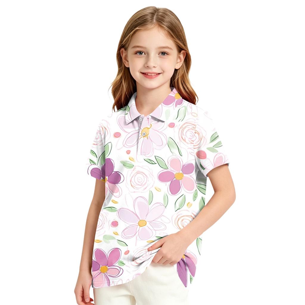 Girls' Polka Dot Print Casual T-Shirt for School Uniform and Everyday Wear