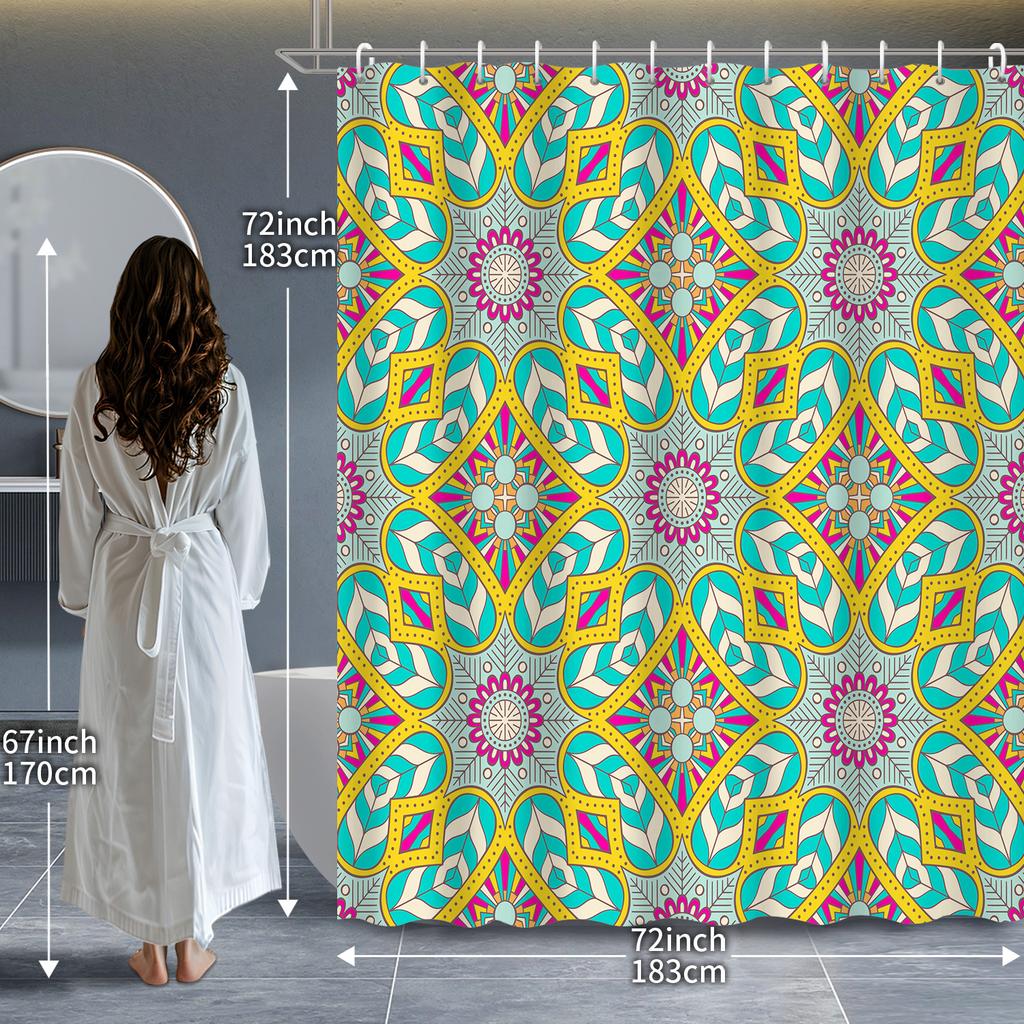 1 Stück Böhmischer Bunter Geometrischer Duschvorhang, Inklusive 12 Haken, Strapazierfähiges Polyester, für Badezimmer- & Heimdekoration