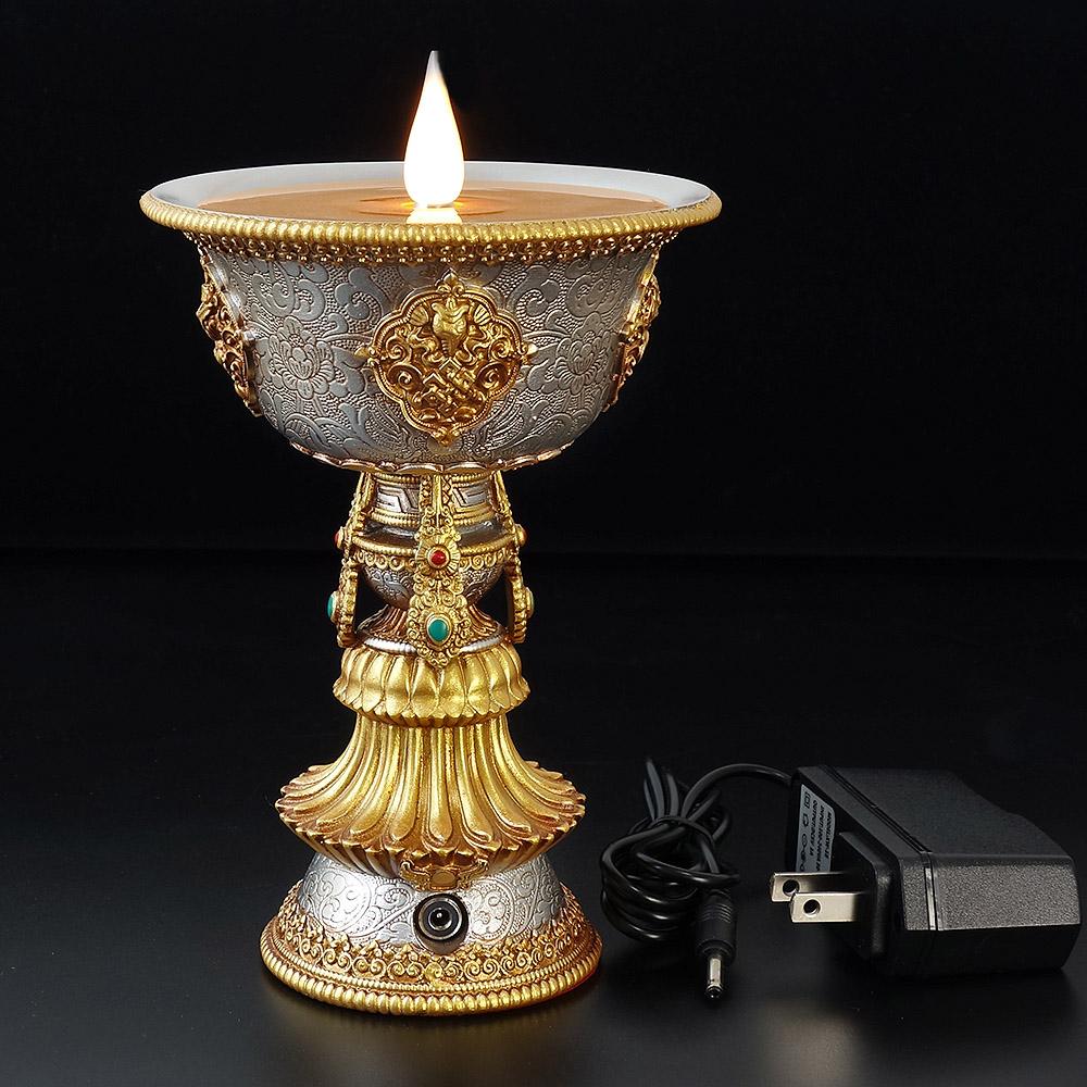 Wiederaufladbarer Kerzenhalter, tibetische elektronische Butterlampe, buddhistische Tischdekoration, LED, simulierte Flamme, für Zuhause, dekorativ