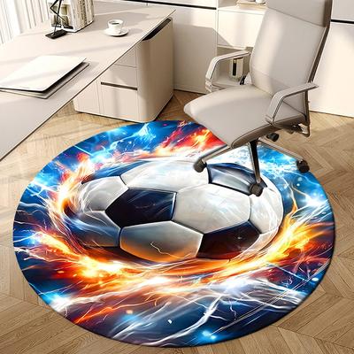 1PC Soccer Ball Fire Non-Slip Floor Round Carpet, Office, Family, Bedroom, Large Area Rug Indoor Rugs, Durable PolyesterH0388