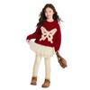 Girls' Winter Mink Velvet Butterfly Sweater - New Year Red Knit Pullover 2026