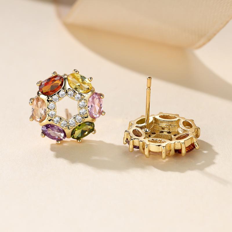 Wunderschöne mehrfarbige hohle Ohrstecker mit Blumen in Goldfarbe für Damen, Verlobung, Hochzeit, Ohrringe, Schmuck, Geschenk