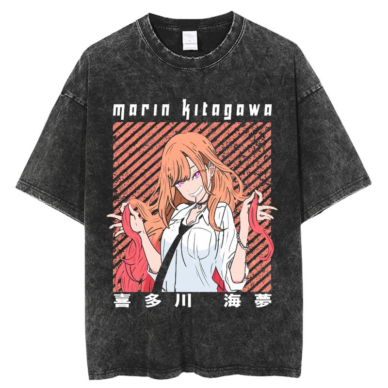 Hot Anime My Dress Up Darling Kitagawa Marin Printed Tshirt High Quality Washed Cotton T-shirts Harajuku Casual Tops Unisex