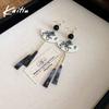 New Chinese Style Fan Resin Tassel Earrings for Women Fashion Trend Ear Hook Temperament National Style Zircon Female Gift