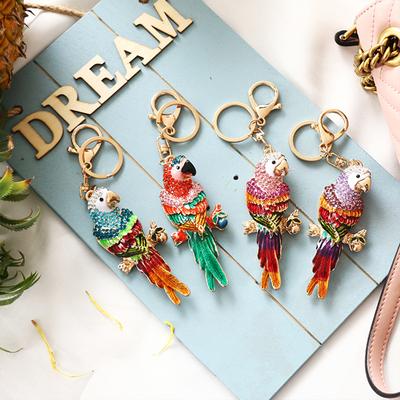 Colorful Parrot-shaped Car Crafts Keychain Alloy Metal High-end Handbag Pendants Decorated Tourist Souvenirs As Gifts