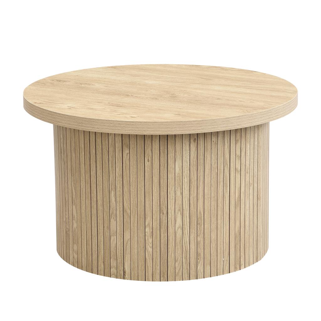 Coffee Table, Double Round Table, Side Table with Natural Wood Slats. Multifunctional Living Room Table