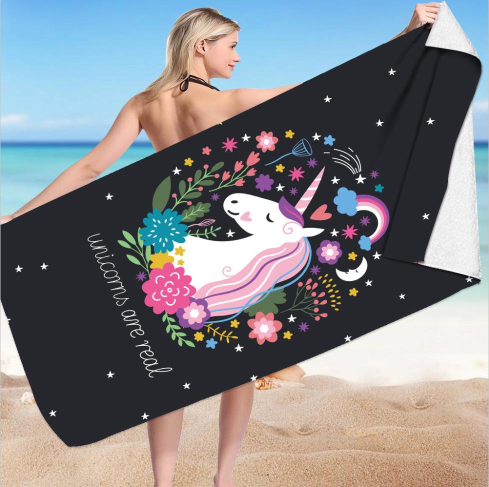 Cute Cartoon Unicorn Beach Towel, Quick Dry Fantasy Bath Towel with Flowers Rainbow Star, Super Soft Oversized Girls Pink Towels