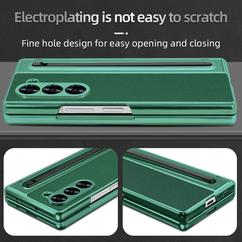 Electroplated Hinge Phone Case For Samsung Galaxy Z Fold 6 5 4 5G Fold6 Screen Glass Stylus All Inclusive Pen Slot Holder Cover