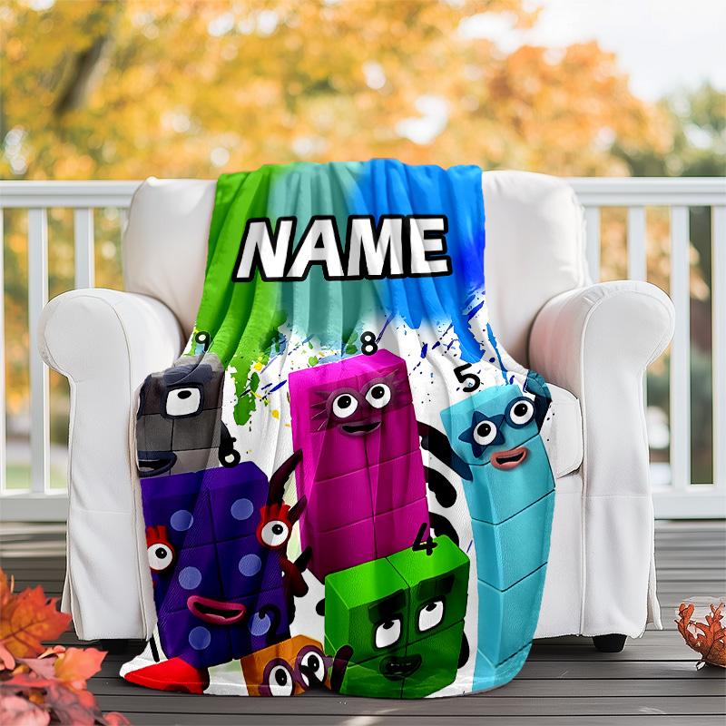 Customizable 3D-Number-Blocks-Cartoon Throw Blanket – Personalized Name, All-Season Cozy Snug Blanket, Machine Washable, Personalized Blanket