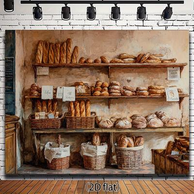 2D Plane 1 Piece of Baked Bread and Basket Background Cloth Suitable for Decoration or Photography Purposes