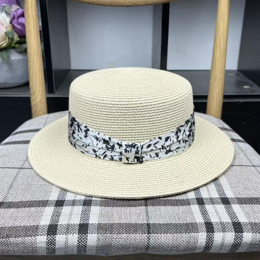 New French flat top top hat women's Korean summer travel fashion straw sun hat sunscreen shade straw hat