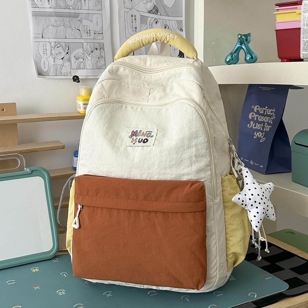 School bag: soft solid color, soft and glutinous for middle school students, women's Instagram, niche versatile simple backpack