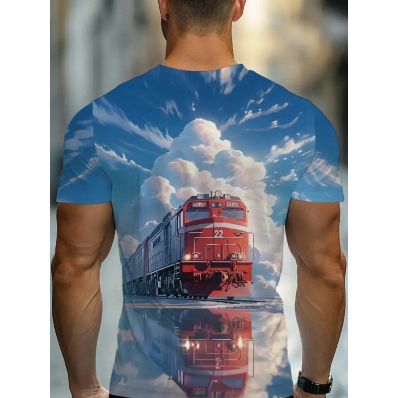 Großes Herren Zugmuster 3D-gedrucktes Herren Rundhals Kurzarm T-Shirt Sommer Mode T-Shirt Lässig Bequem Vielseitiges Oberteil