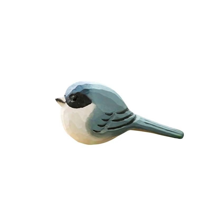 Handmade Carving Wooden Bird Figurine Small Cute Sparrow Bird Statue Home Decor Figurine Art Decoration Miniature Birds Model