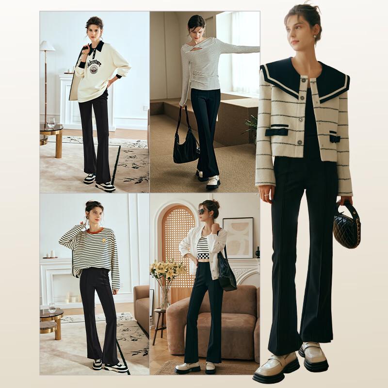 Olrain Women's French Knit High-Waist Flared Casual Pants