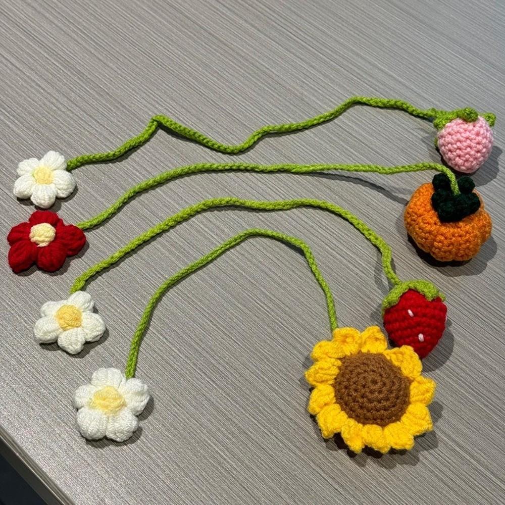 Floral Design Crochet Curtain Tie Back Wool Woven Rearview Mirror Pendant Teachers Gift