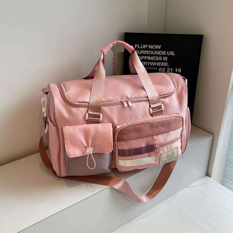 New contrasting color travel bag, fitness sports shoulder bag, large-capacity swimming, wet and dry separation, pull rod luggage bag
