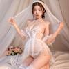 Women Sexy Crotchless Lingerie Lace Hollow Erotic Pajamas Babydoll Dress Deep V Open Bra Underwear bride wedding Christmas Gift