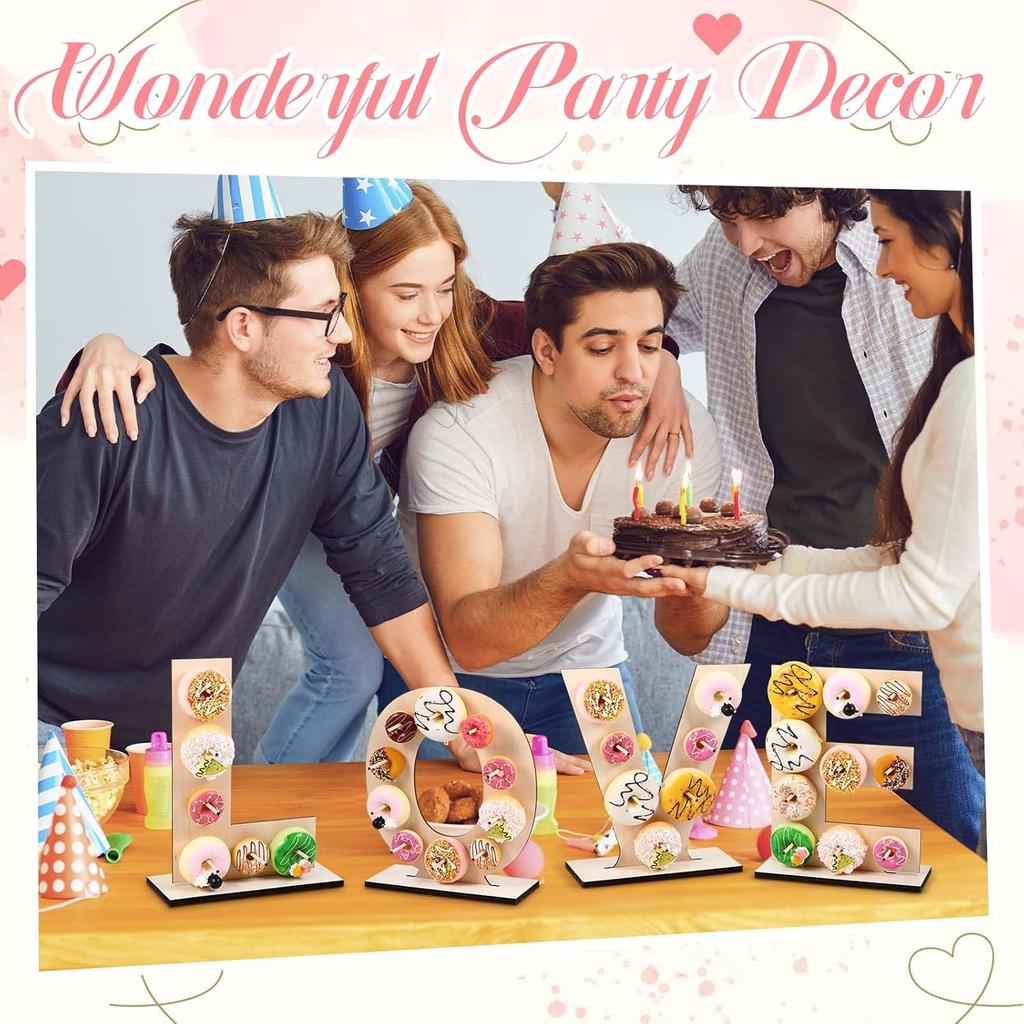 4 Pcs Donut Stand Love Wooden Stand Display Donut Display Board Wall Valentine's Day Holder Board for Valentine's Day Party Festival Dessert Table