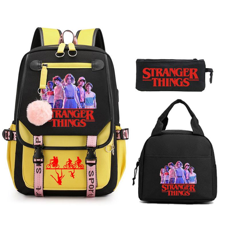Trend Stranger Things Children'S Backpack Combination Three-Piece Male And Female Versatile Student School Bag