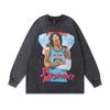 American High Street Retro Washed Old Autumn And Winter Men'S Clothing Hip-Hop Star Printed Washed Long-Sleeved T-Shirt For Men And Women