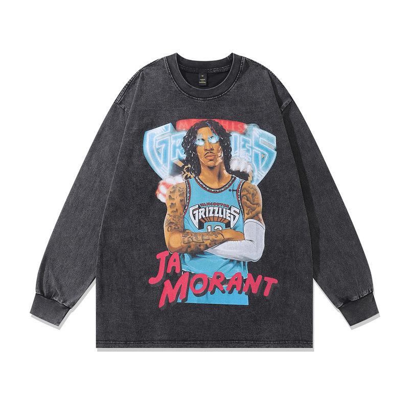 American High Street Retro Washed Old Autumn And Winter Men'S Clothing Hip-Hop Star Printed Washed Long-Sleeved T-Shirt For Men And Women